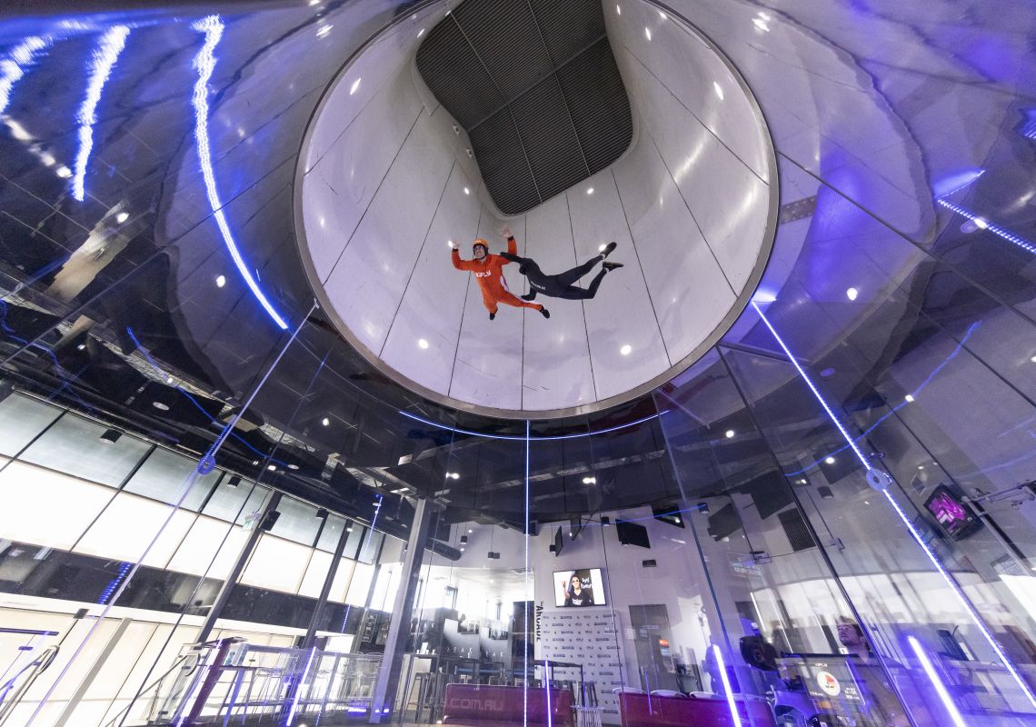 Man enjoying an indoor skydiving experience at iFly Downunder, Penrith