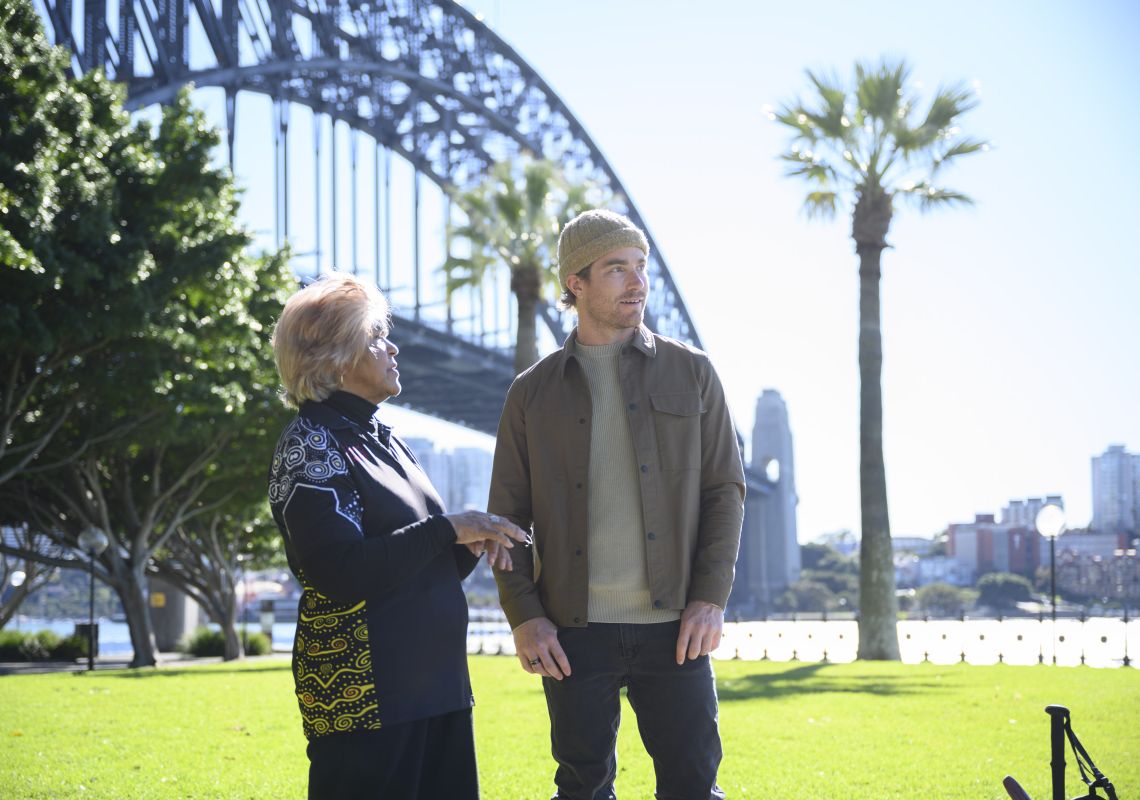 Hayden with Aunty Margret Campbell Aboriginal elder and founder of Dreamtime Southern X in Sydney Harbour, Sydney