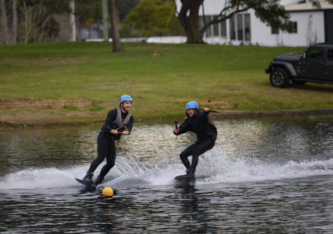 Hayden Quinn with Courtney Angus at Cables Wake Park in Penrith