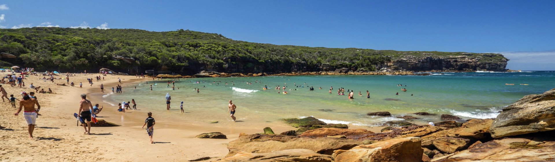 Royal National Park Sydney Plan A Holiday Beaches Walks Camping Bathers Swimming In Calm Surf At Wattamolla Beach Royal National Park