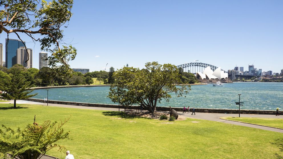 Scenic views of the Sydney Harbour Bridge and Sydney Opera House from the Royal Botanic Garden Sydney, Sydney city