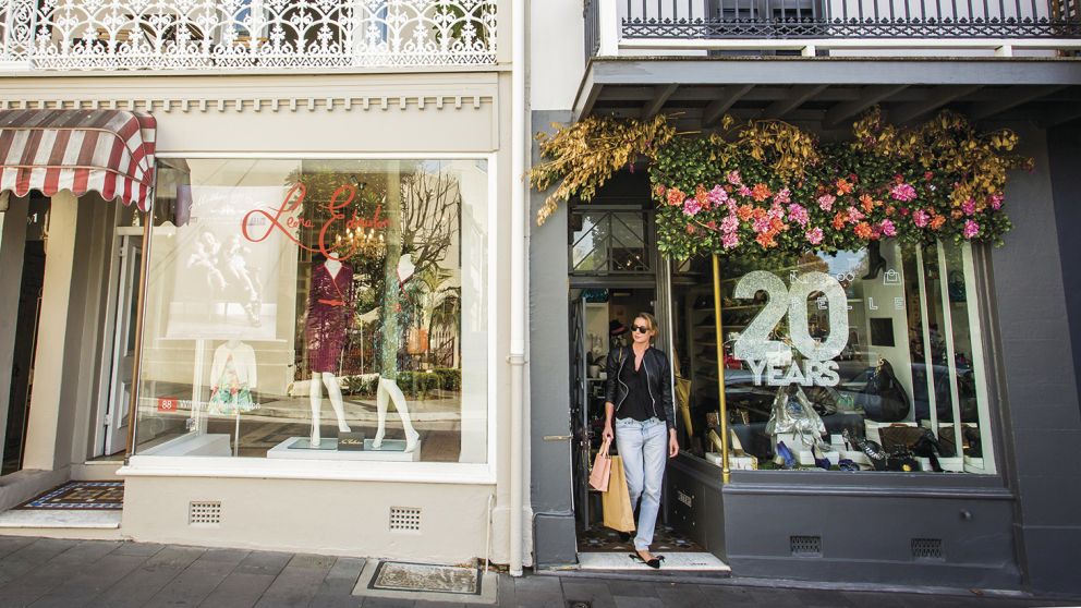 Woman shopping at Pelle Designer Recycled store, William Street in Paddington