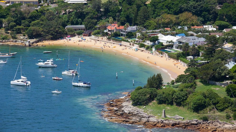 Boats moored in Camp Cove on Australia Day in Watsons Bay, Sydney East