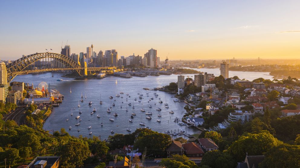 Sun setting over Sydney Harbour, Lavender Bay