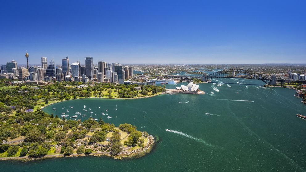 Aerial view of Royal Botanic Gardens and Sydney Harbour