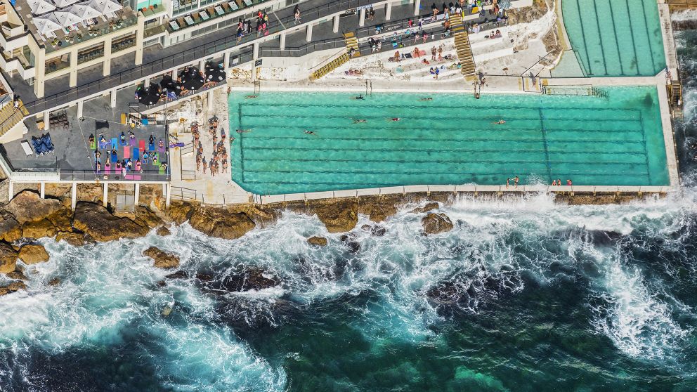 Aerial of Bondi Icebergs, Sydney