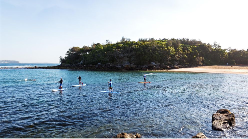 Stand up paddleboarding at Shelly Beach in Manly, Sydney North