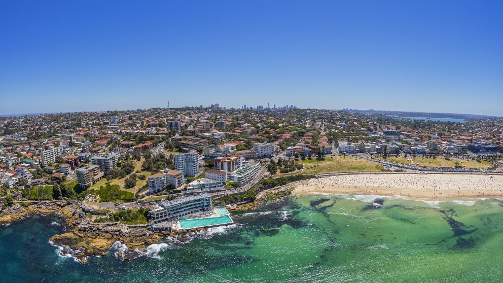 Aerial shot over Bondi Beach