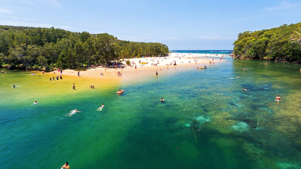 People enjoying swimming at Wattamolla, Royal National Park Sydney