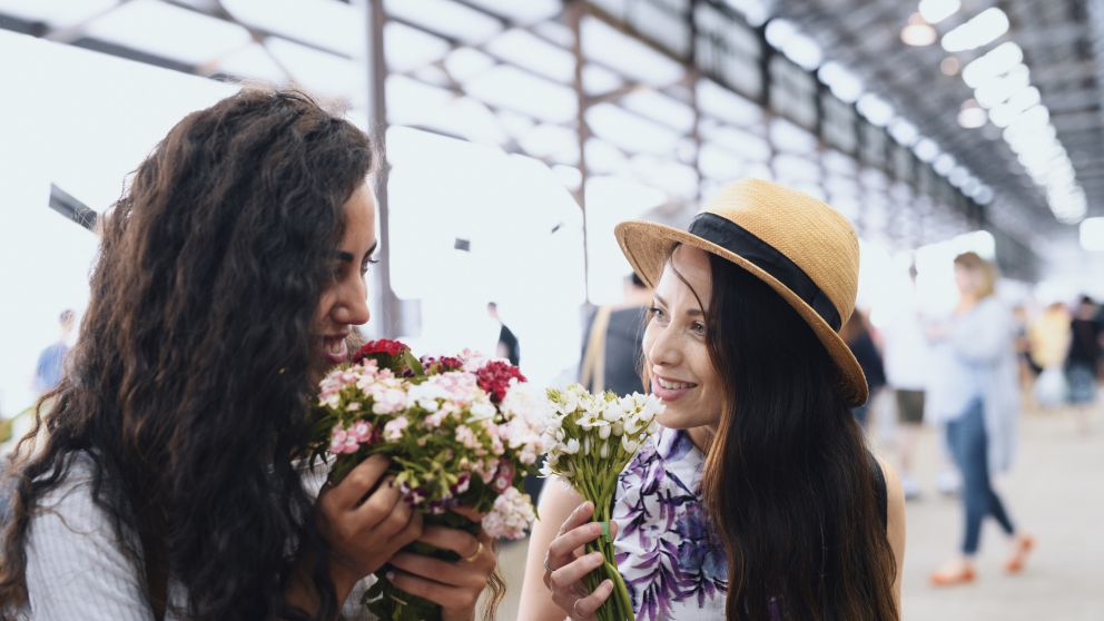 Friends enjoying a visit to the Carriageworks Farmers Markets, Eveleigh