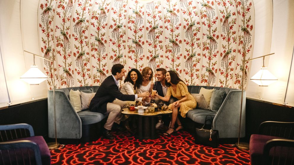Friends enjoying Chinese cuisine at the Teahouse lounge bar in Crown Sydney, Barangaroo