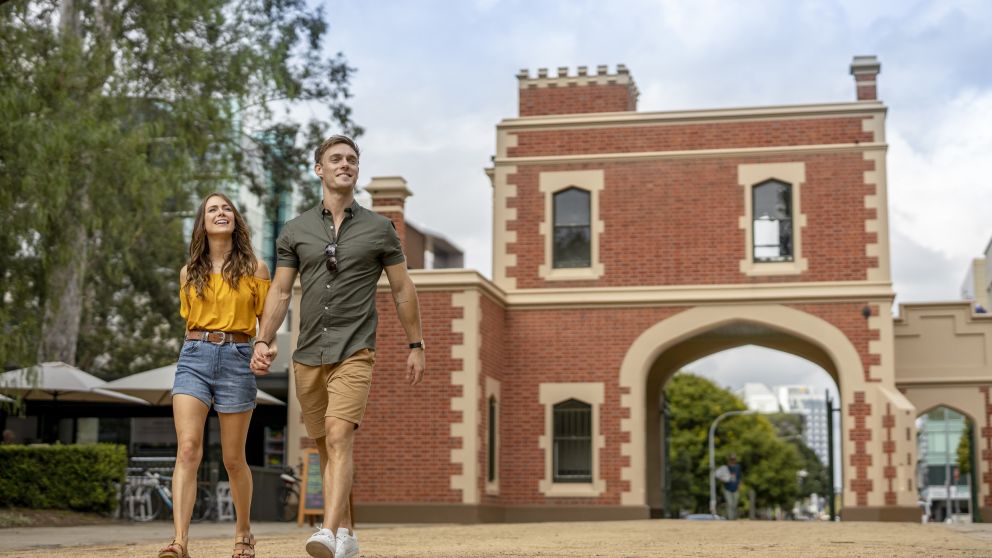Couple enjoying a walk through Parramatta Park, Parramatta in Sydney's west
