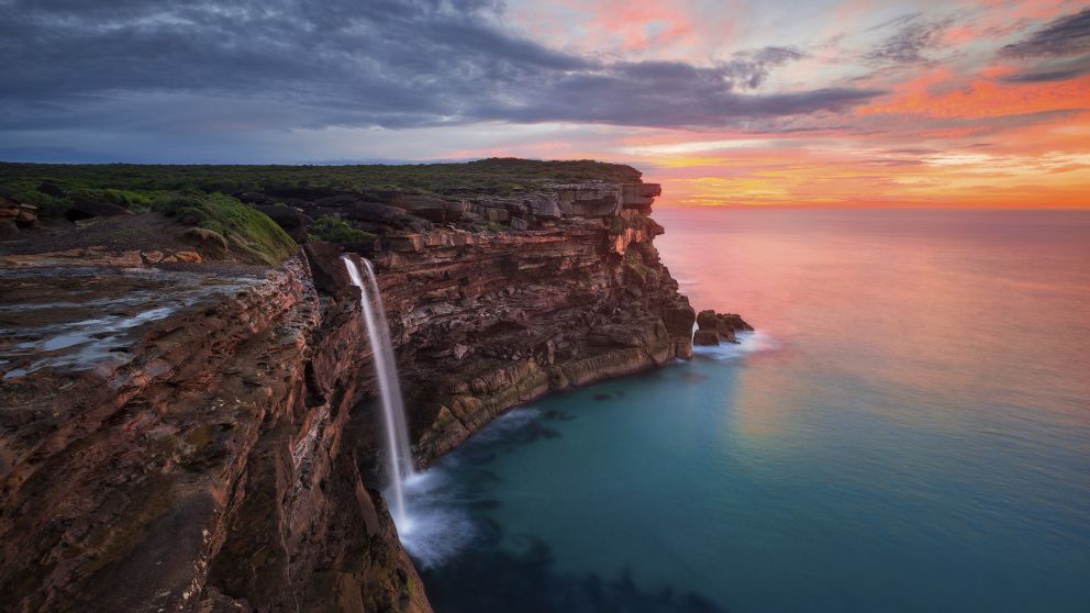 Sunrise at Curracurrong Falls and Eagle Rock in the Royal National Park, Sydney