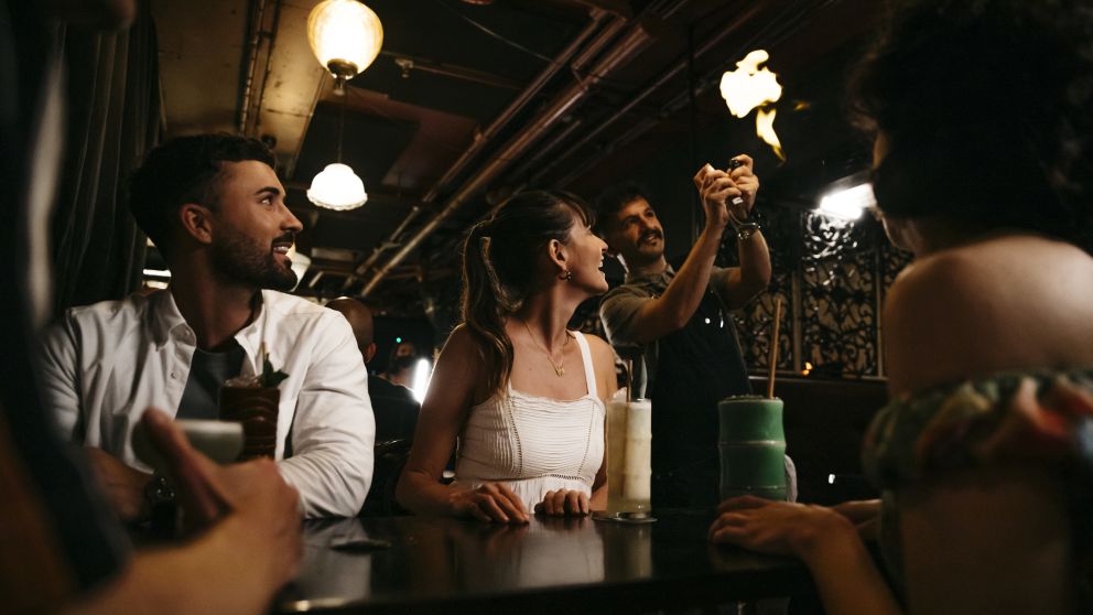 Guests enjoying cocktails at the Stitch Bar Buenas Noches Long Lunch event, Sydney CBD