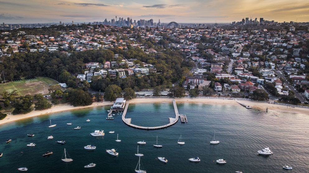 Aerial overlooking Balmoral Baths at Balmoral Beach, Mosman