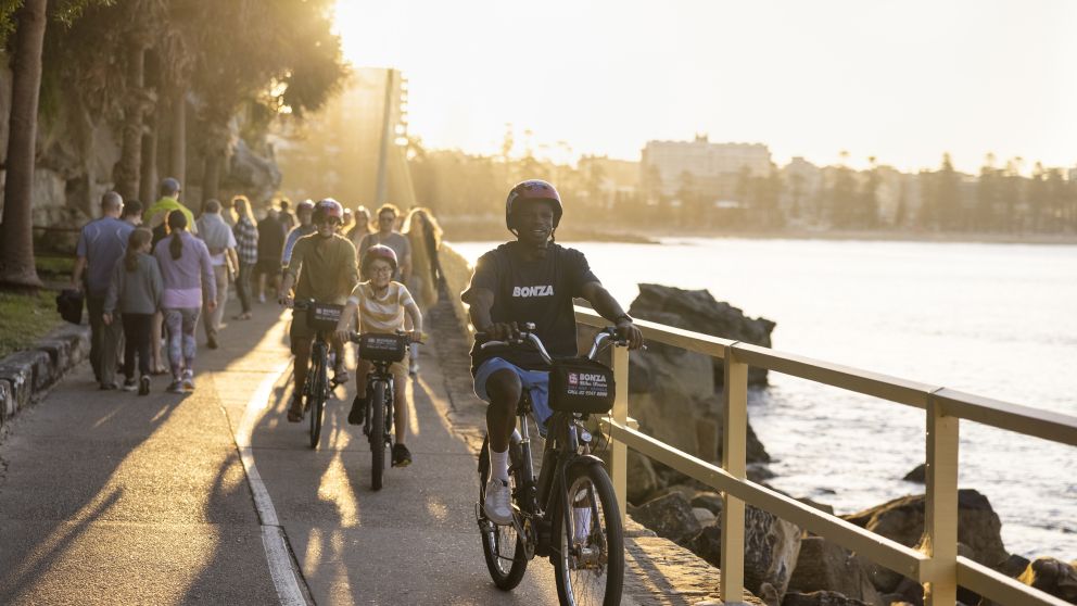 Family enjoying a Bonza Bike Tours experience in Manly