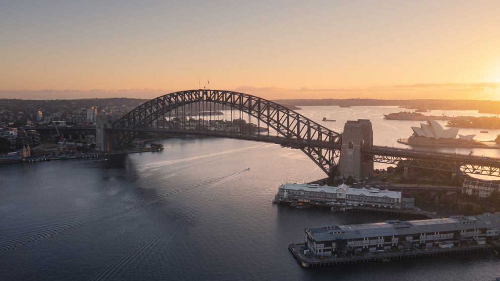 Sun rising over the Sydney Harbour Bridge, Sydney North