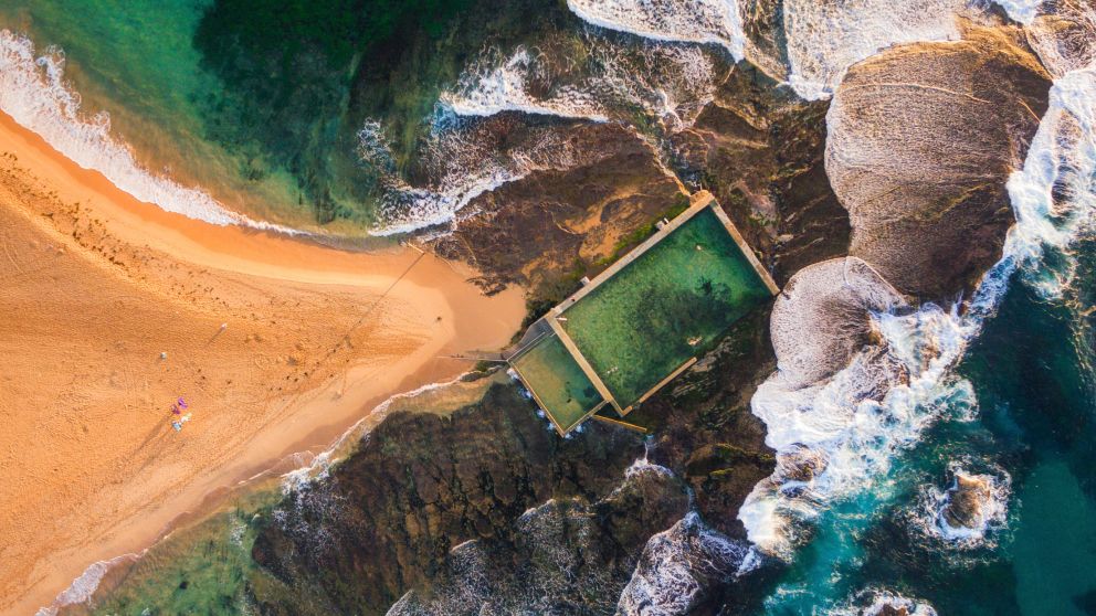 Aerial overlooking Mona Vale Rockpool, Mona Vale