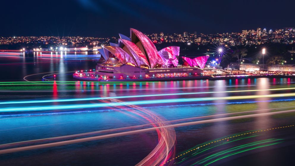 The Sydney Opera House illuminated by the Austral Flora Ballet light projection, Vivid Sydney