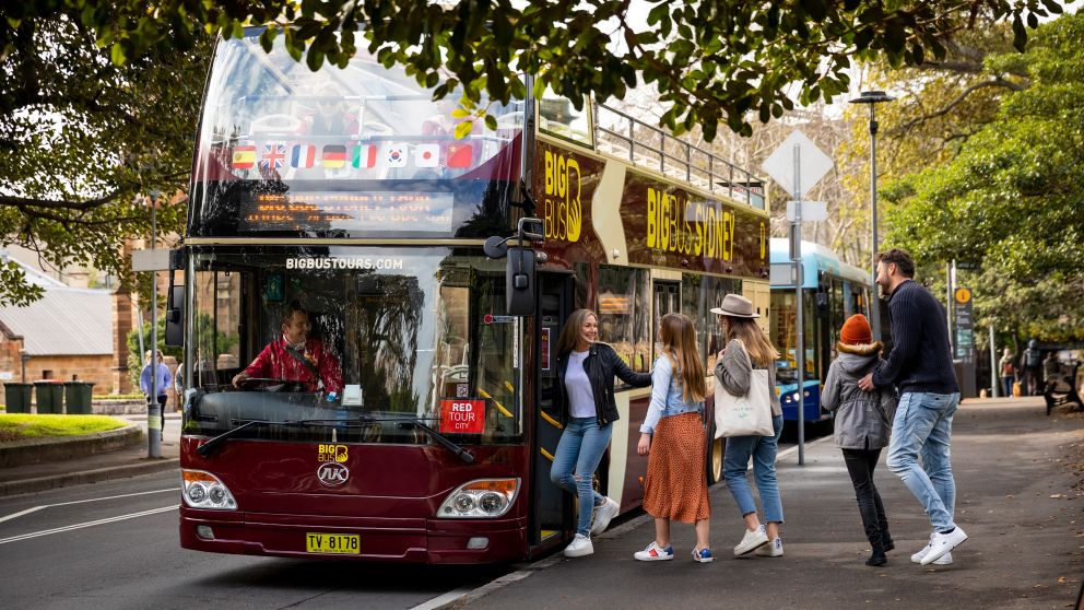 Family boarding the Big Bus Sydney