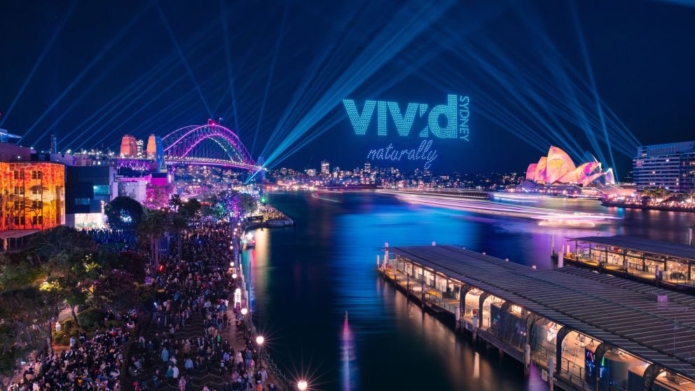 The 'Written In The Stars' installation at Circular Quay during Vivid 2023