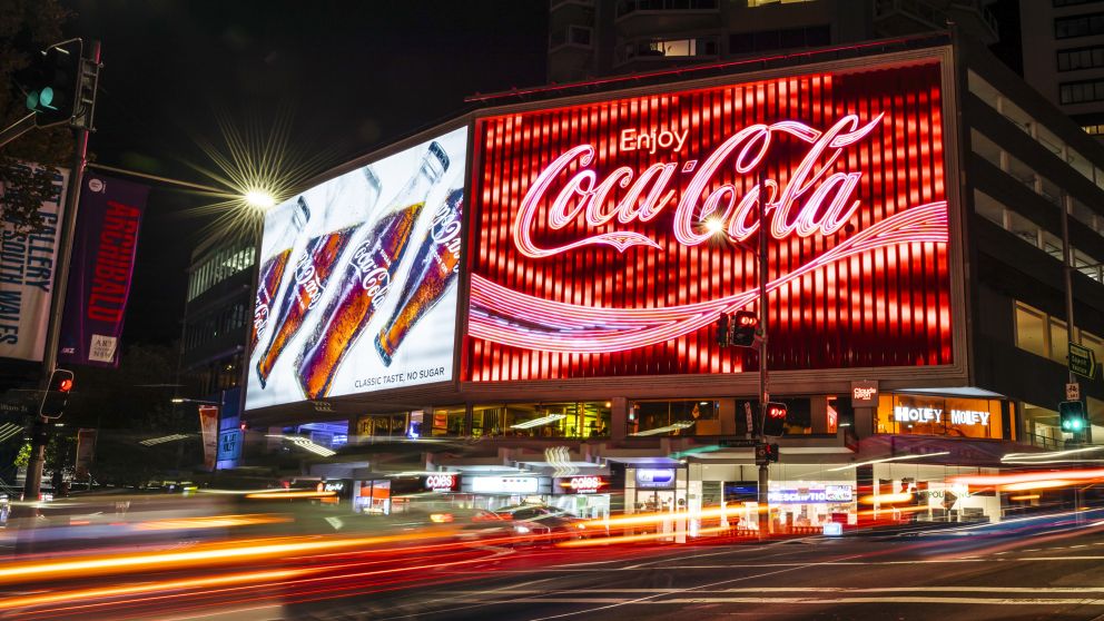 The iconic Coca-Cola LED billboard, Kings Cross