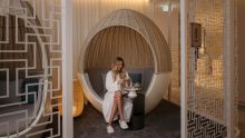 Woman enjoying tea at Chuan Spa, The Langham Hotel, Sydney CBD