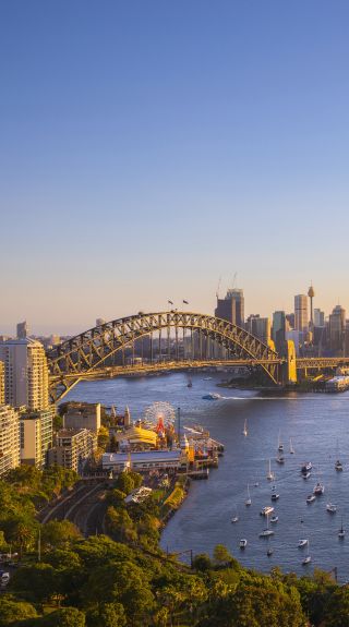 Sydney Harbour and city views from Harbour view Hotel, Lavender Bay in North Sydney