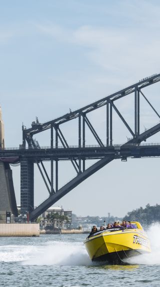 Group enjoying a Thunder Jet Boat experience on Sydney Harbour, Sydney