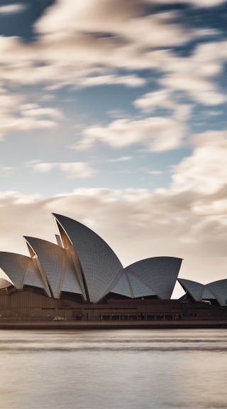 Morning sun rising over the Sydney Opera House, Sydney