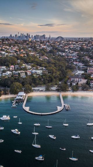 Aerial overlooking Balmoral Baths at Balmoral Beach, Mosman