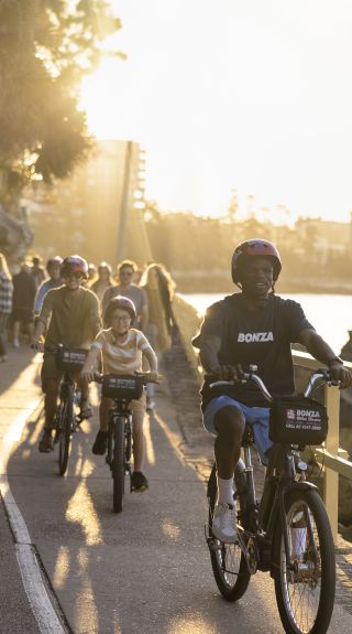 Family enjoying a Bonza Bike Tours experience in Manly