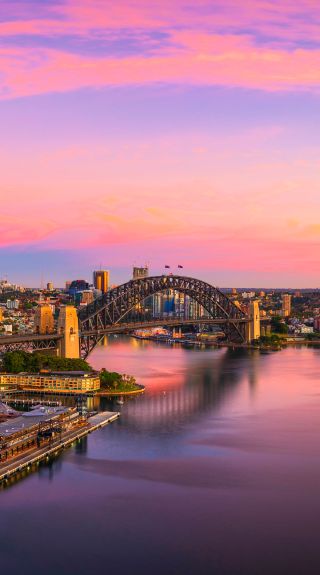 Aerial view over the sunrise in Circular Quay