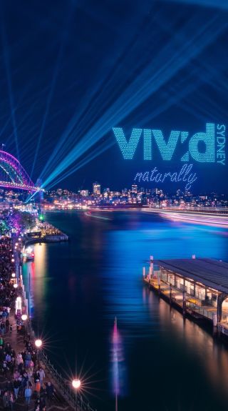 The 'Written In The Stars' installation at Circular Quay during Vivid 2023