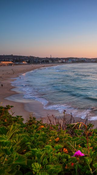 Morning sun rising over Bondi Beach, Sydney east