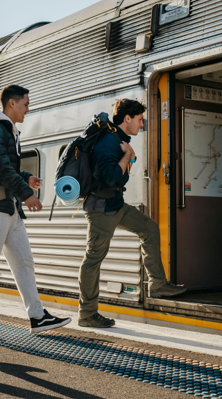 Young people catching a train, Katoomba Station, Blue Mountains