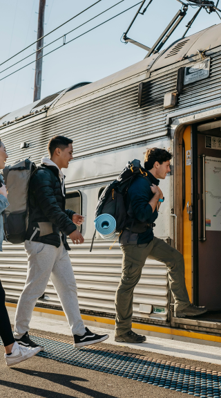 Young people catching a train, Katoomba Station, Blue Mountains