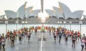 Participants in the Blackmores Sydney Running Festival passing through Campbells Cove, Sydney Harbour