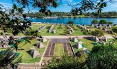 Camping tents set up on Cockatoo Island in Sydney Harbour