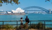 Couple enjoying scenic views of Sydney Harbour from Mrs Macquaries Point