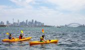 Friends enjoying a day of kayaking on Sydney Harbour