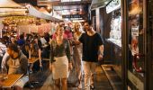 People dining at restaurants along Eat Street dining precinct in Parramatta