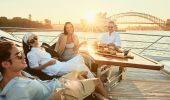 Friends dining on the Ghost 2 Super Yacht, Sydney Harbour