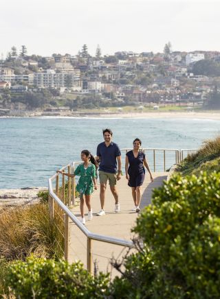 Family enjoying the Bondi to Bronte walk, Sydney