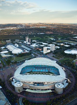 Aerial of ANZ Stadium at Sydney Olympic Park, Sydney West