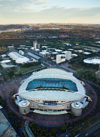 Aerial of ANZ Stadium at Sydney Olympic Park, Sydney West