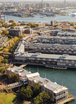 Views across Sydney Harbour facing west over Walsh Bay, Sydney