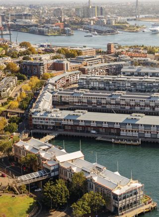 Aerial view over Walsh Bay in Sydney's City