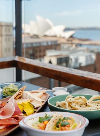 Food table with a view at The Glenmore in The Rocks, Sydney City