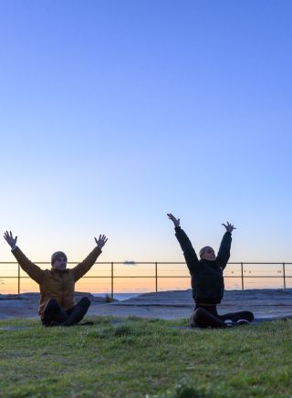 Leah Simmons and Hayden Quinn through one of her KAAIAA workouts - Bondi - Sydney East